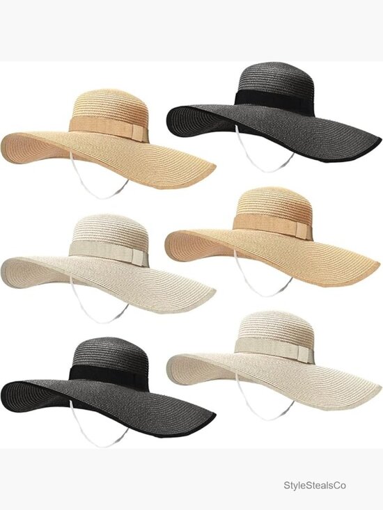 6 Pack Women Straw Sun Hat Floppy Wide Brim UV Protection Foldable Beach Travel main image 4